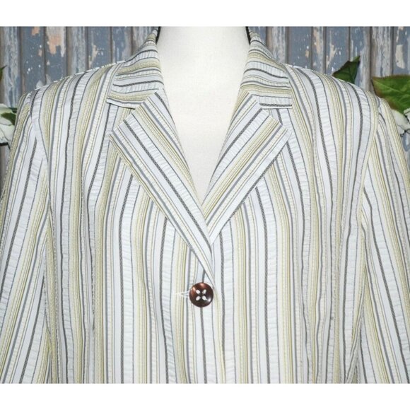 TanJay Ladies White Striped Double Button Jacket 14 Pockets 3/4 Cuffed Sleeves - Picture 2 of 10
